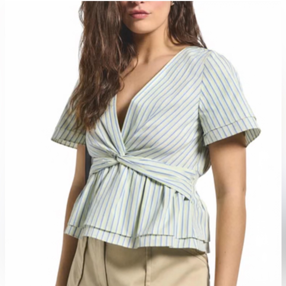 DEREK LAM 10 CROSBY Caspien Twist Neck Short Sleeve Electric Multi Striped Sz 4